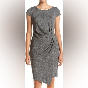 Jones New York Cap Sleeved City Herringbone Sheath Dress in Black Combo